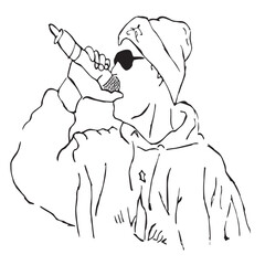 a man with a microphone in his hands. Singer. Print for clothes.