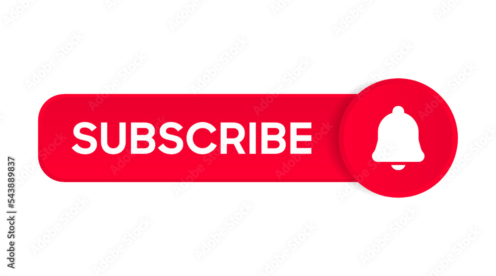 Aufkleber Subscribe button Bell, notification icon button and hand cursor click. Red button subscribe to channel social media, marketing, blog. Vector illustration for website, mobile app, UI UX. EPS 10