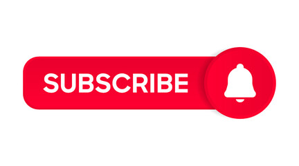 Subscribe button Bell, notification icon button and hand cursor click. Red button subscribe to channel social media, marketing, blog. Vector illustration for website, mobile app, UI UX. EPS 10