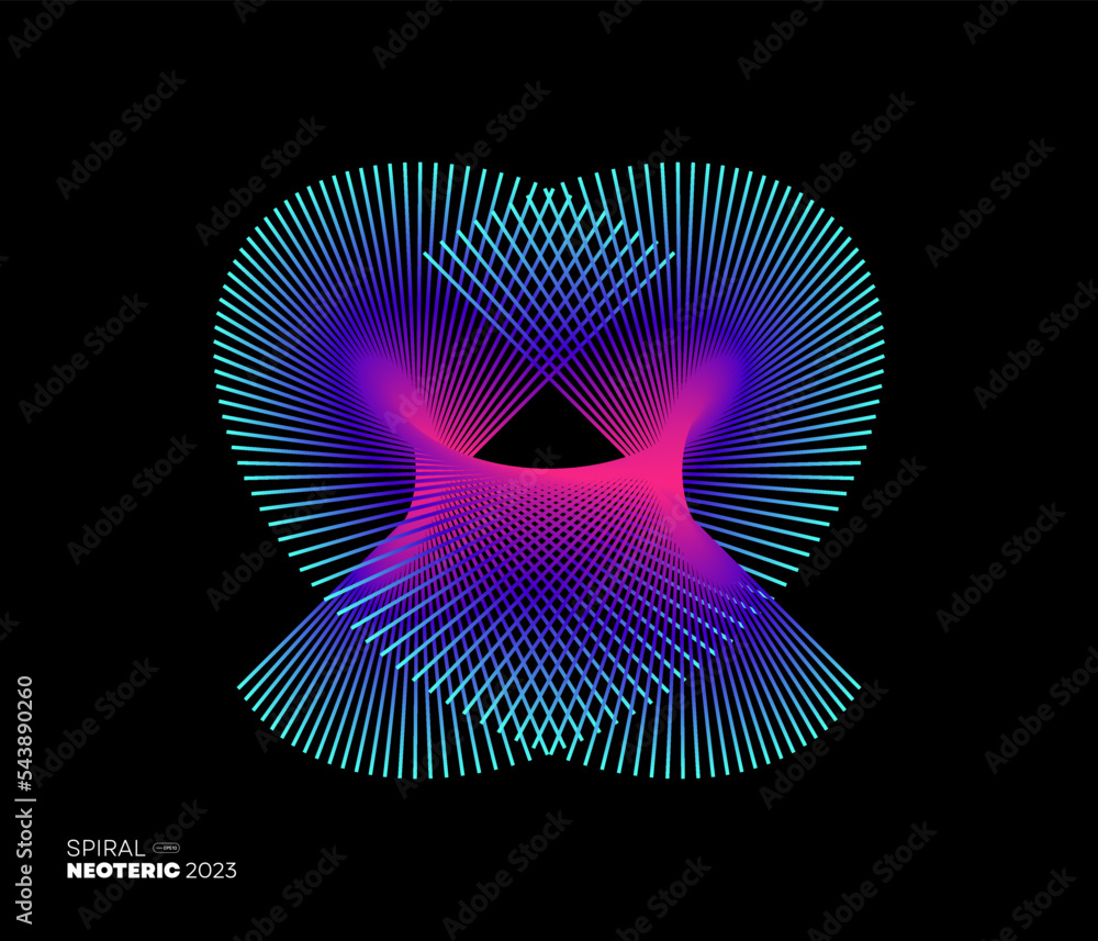 Poster creative fractal design concept. abstract spiral lines with a curved heart style isolated on black b