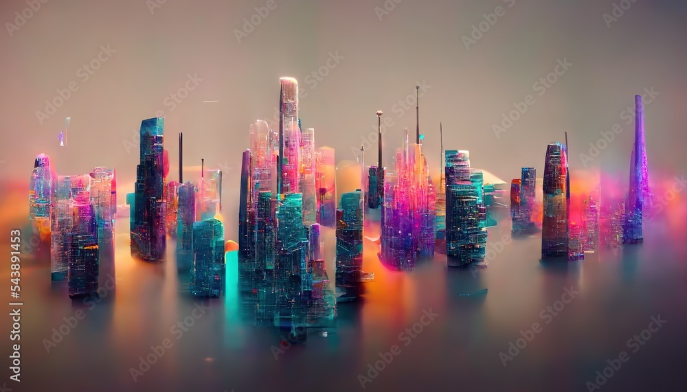 Poster Smart city and abstract dot point connect with gradient line and aesthetic Intricate wave line design , big data connection technology concept 3D illustration