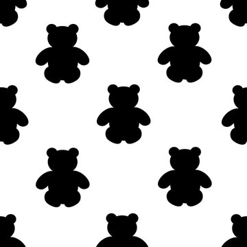 Seamless pattern with silhouette of bear on white background. Animal print for wallpaper and bed linen.