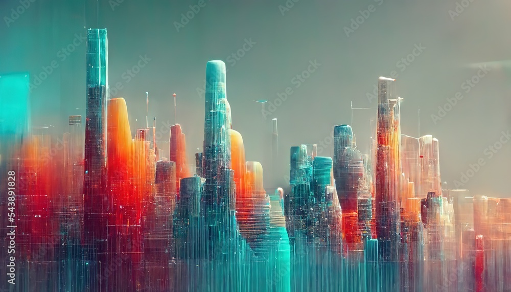 Poster Smart city and abstract dot point connect with gradient line and aesthetic Intricate wave line design , big data connection technology concept 3D illustration