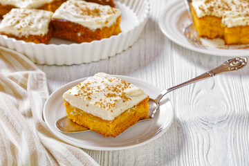 pumpkin cake with cream frosting, top view