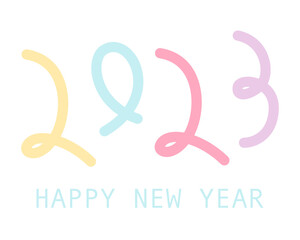 2023 Happy New Year colorful doodle typography design