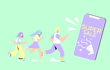 super sale, online shopping, green background vector and illustration. Version 2.