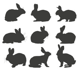 Black rabbit silhouette collection. Set of rabbit silhouette 