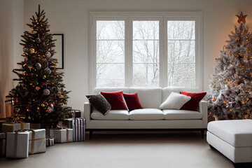 Living room home interior with christmas tree - 543894820