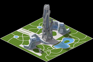 Futuristic 3D Game Architecture in Isometric Projection