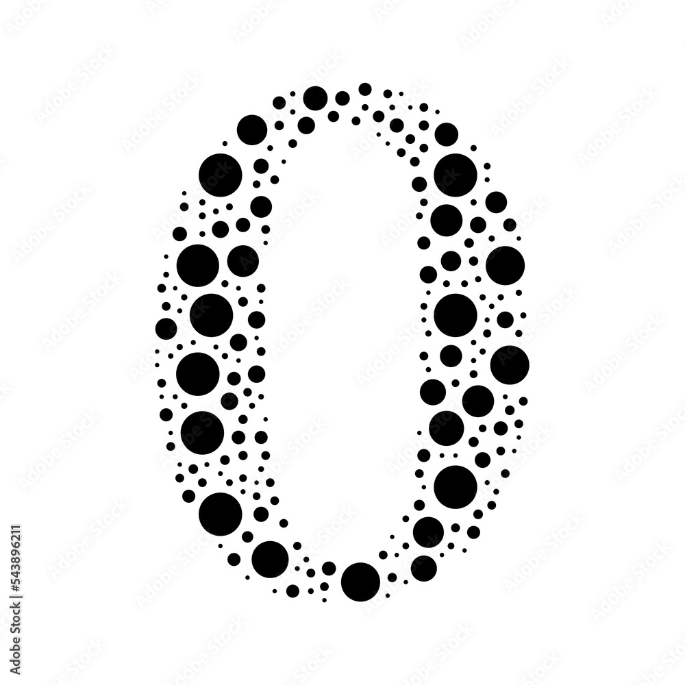 Poster a large number zero symbol in the center made in pointillism style. the center symbol is filled with