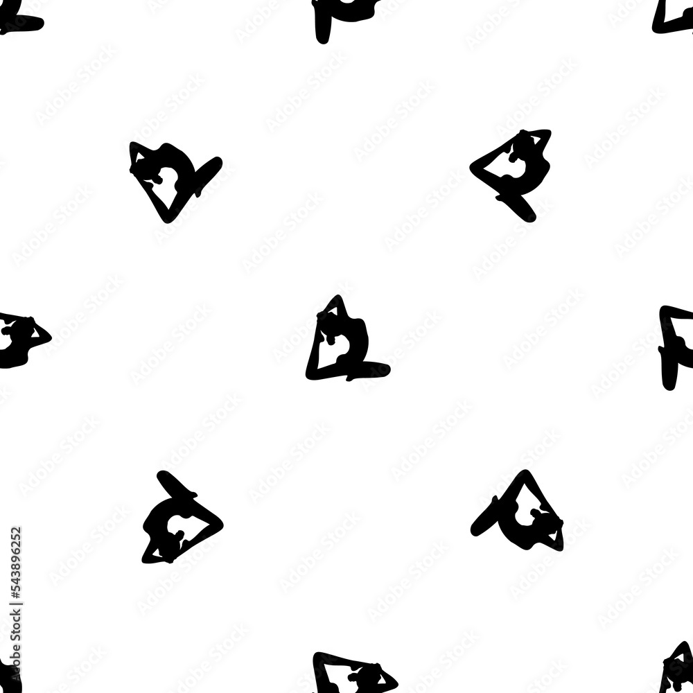 Poster seamless pattern of repeated black yoga stretching pose symbols. elements are evenly spaced and some