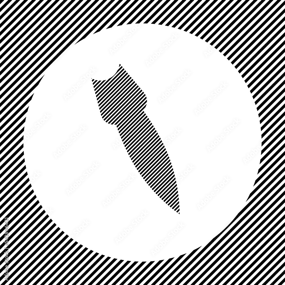 Poster a large falling rocket symbol in the center as a hatch of black lines on a white circle. interlaced 