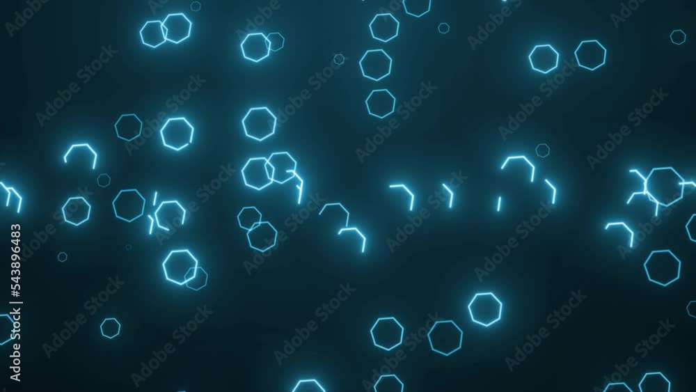 Poster blue glowing hexagonal digital background, abstract geometric loop animation video