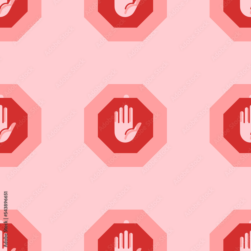 Poster seamless pattern of large isolated red stop hand symbols. the elements are evenly spaced. vector ill