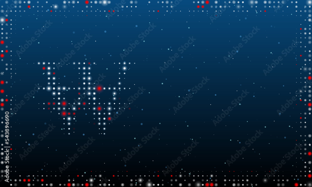 Poster on the left is the korean won symbol filled with white dots. pointillism style. abstract futuristic 