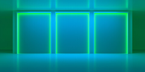 Room with three light squares on the wall, 3d render background