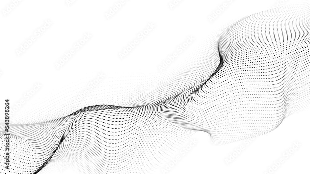Poster futuristic moving white wave. digital background with moving particles. big data visualization. vect