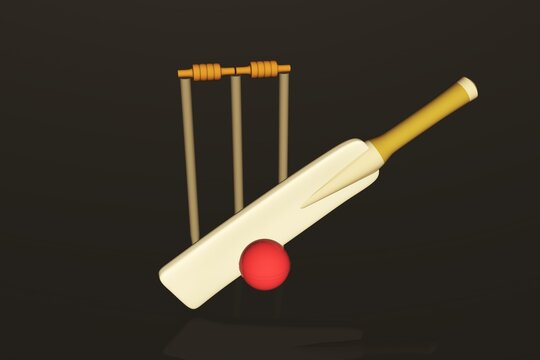 Cricket Match Items 3D Illustration 3D Render image bat ball etc