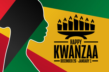 Happy Kwanzaa. December 26 - January 1. Holiday concept. Template for background, banner, card, poster with text inscription. Vector EPS10 illustration.