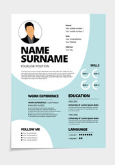 Resume design template minimalist cv. Business layout vector for job applications. A4 size.