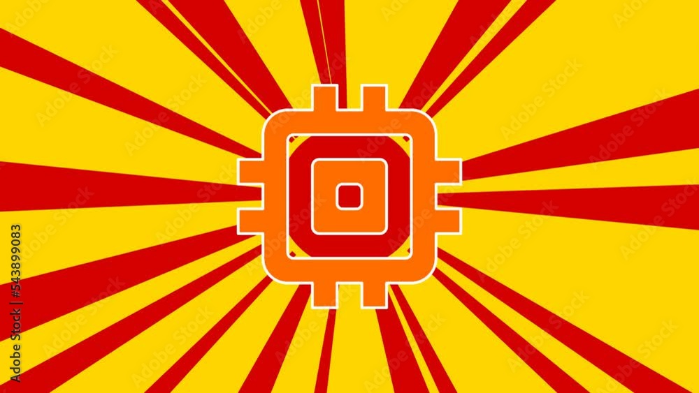 Poster chip symbol on the background of animation from moving rays of the sun. large orange symbol increase