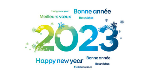 2023 carte de voeux vert et bleu