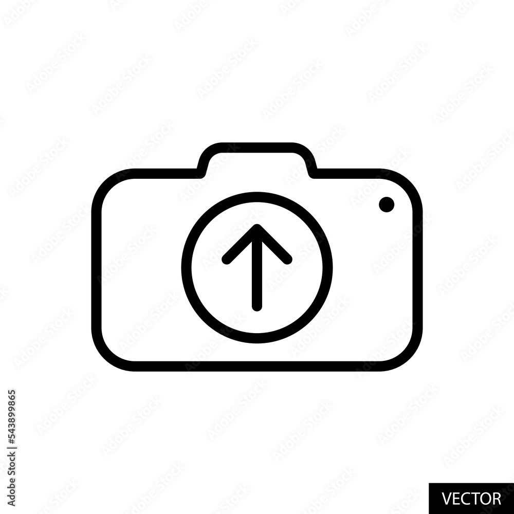 Poster upload photo, upload from camera vector icon in line style design for website, app, ui, isolated on 