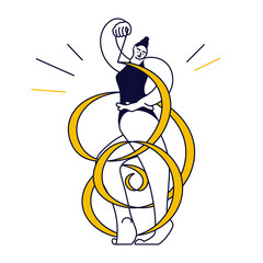 Female free callisthenics sportsman with yellow ribbon