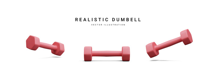 Set of 3d realistic red dumbbells isolated on white background. Vector illustration