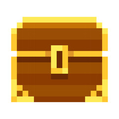 Color pixelated treasure chest.
Vector illustration pixel art design.