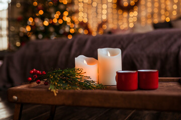 christmas and new year holiday decor, background with holiday decorations