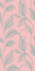 Luxury seamless pattern with striped leaves. Elegant floral background in minimalistic linear style. Trendy line art design element. Vector illustration.