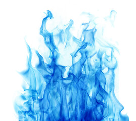dense bright blue flames isolated on white