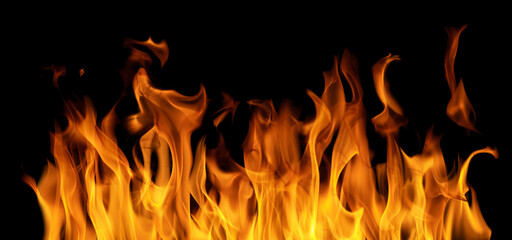isolated on black background dense bright orange fire