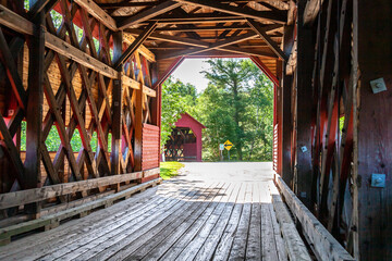 Ferme-Rouge (Mont-Laurier) twin covered bridges. Build in 1903 over the Lievre river. View from the...