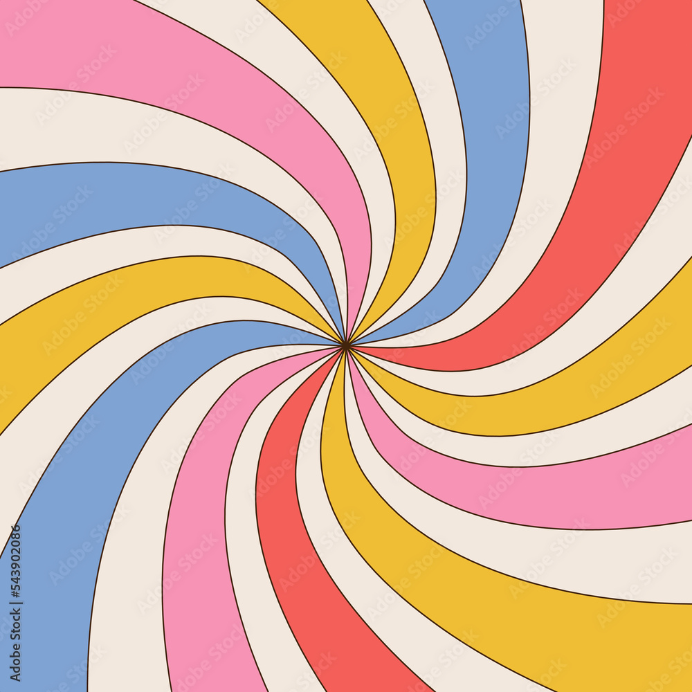 Poster groovy abstract psychedelic spiral shaped background. tunnel rays square backdrop. vector contour il