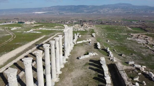 Aerial view of the ancient city of Laodicea, Denizli, Turkey