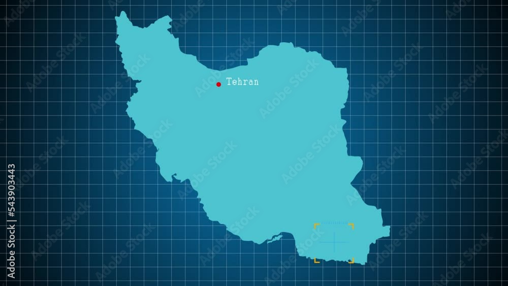 Poster iran map digital technology concept. hud element.