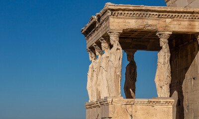 Caryatids at the Parthenon temple on the Athens Acropolis