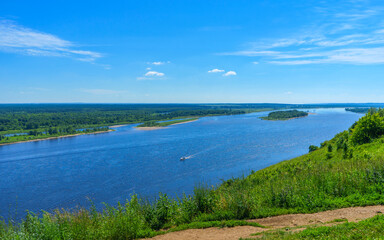 An observation platform on the edge of a high cliff on the banks of the Kama River in Sarapul. Udmurtia