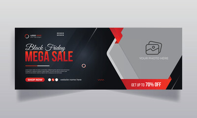 Black friday sale social media facebook cover design and web banner template - obrazy, fototapety, plakaty