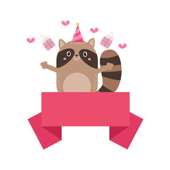 Happy birthday illustration label with cute animal cartoon suitable for happy birthday label and card