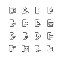 Set of mobile apps and technology icons, component, analytic and variety vectors.