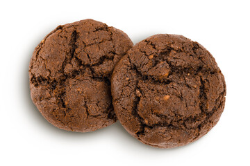 chocolate cookies isolated on white background with full depth of field. Top view. Flat lay