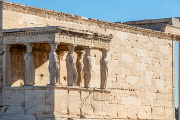 Caryatids at the Parthenon temple on the Athens Acropolis