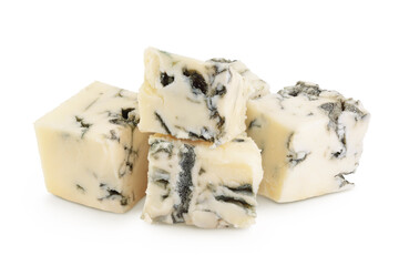 Blue cheese gorgonzola isolated on white background with full depth of field.