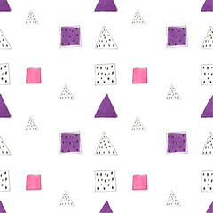 Pattern of hand-drawn geometric shapes. Digital paper triangles and squares on white background