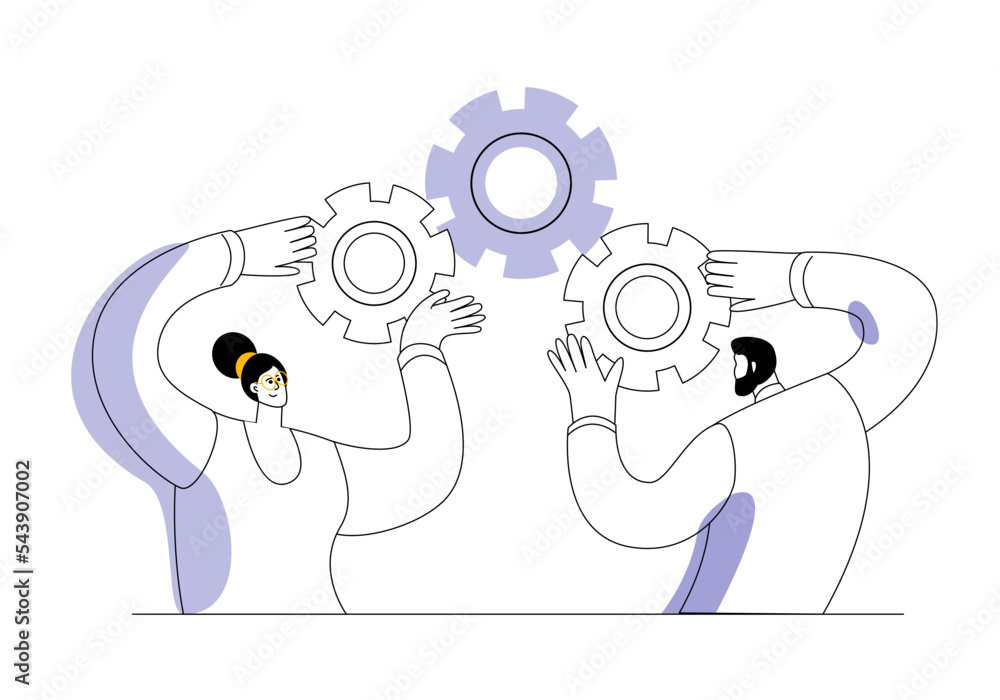 Aufkleber the characters connect gears. the concept of a vector illustration in a flat style on the theme of c