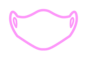 The silhouette of a medical mask isolated on white. Pink line in neon style