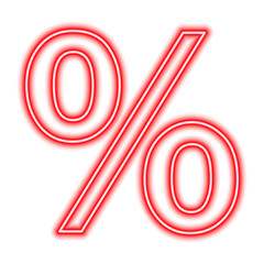 Red neon percent sign isolated on white. Finance, business, discount, ratio